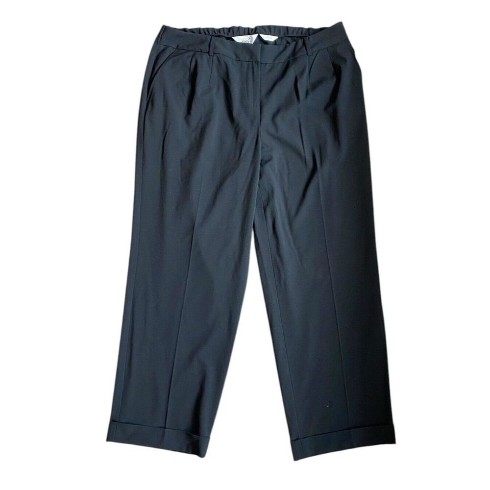 Vintage Talbots Womans Black Cuffed Career Straight Dress Pants Size 16W Stretch